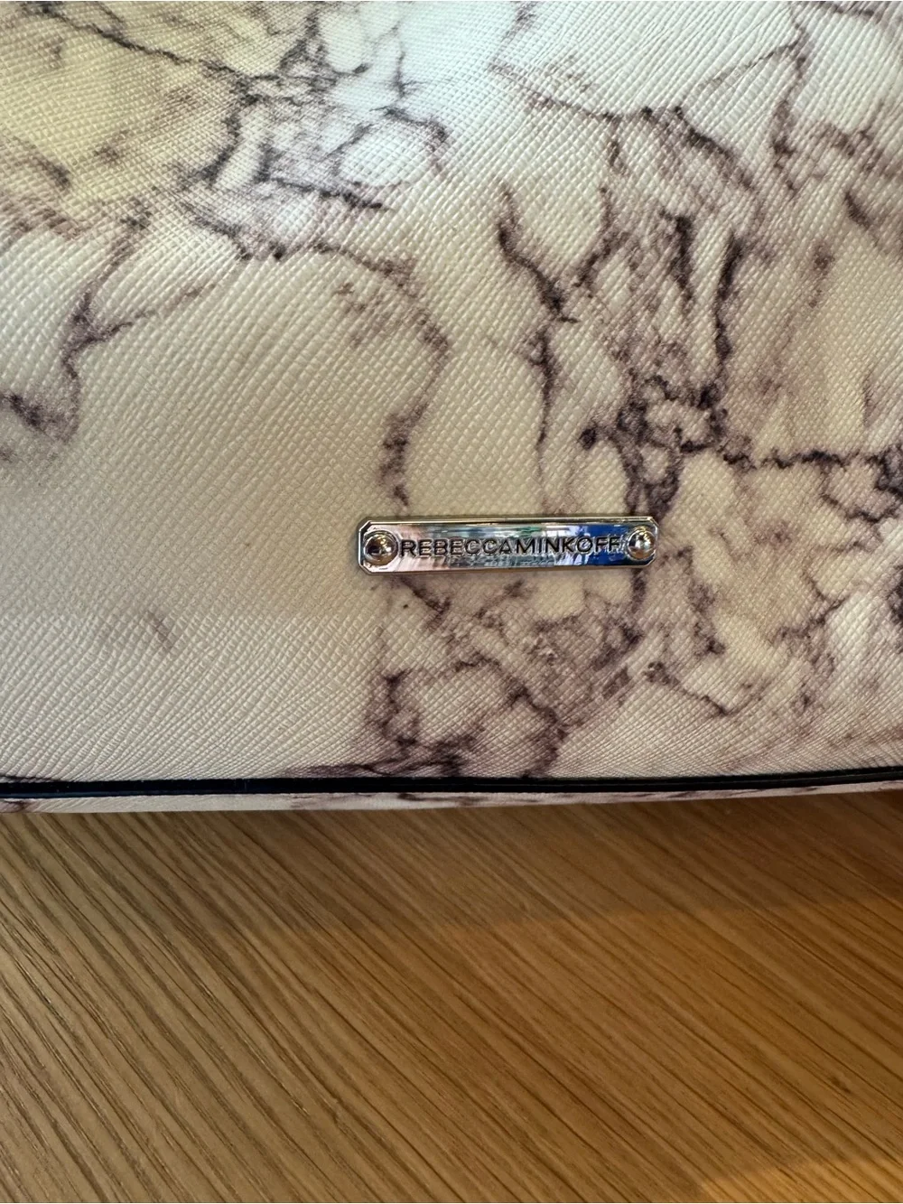 Rebecca Minkoff Cream Marble-Print Satchel